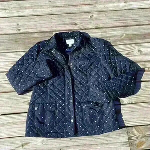 Charter Club polka dot quilted jacket with pockets zipper and button closure L